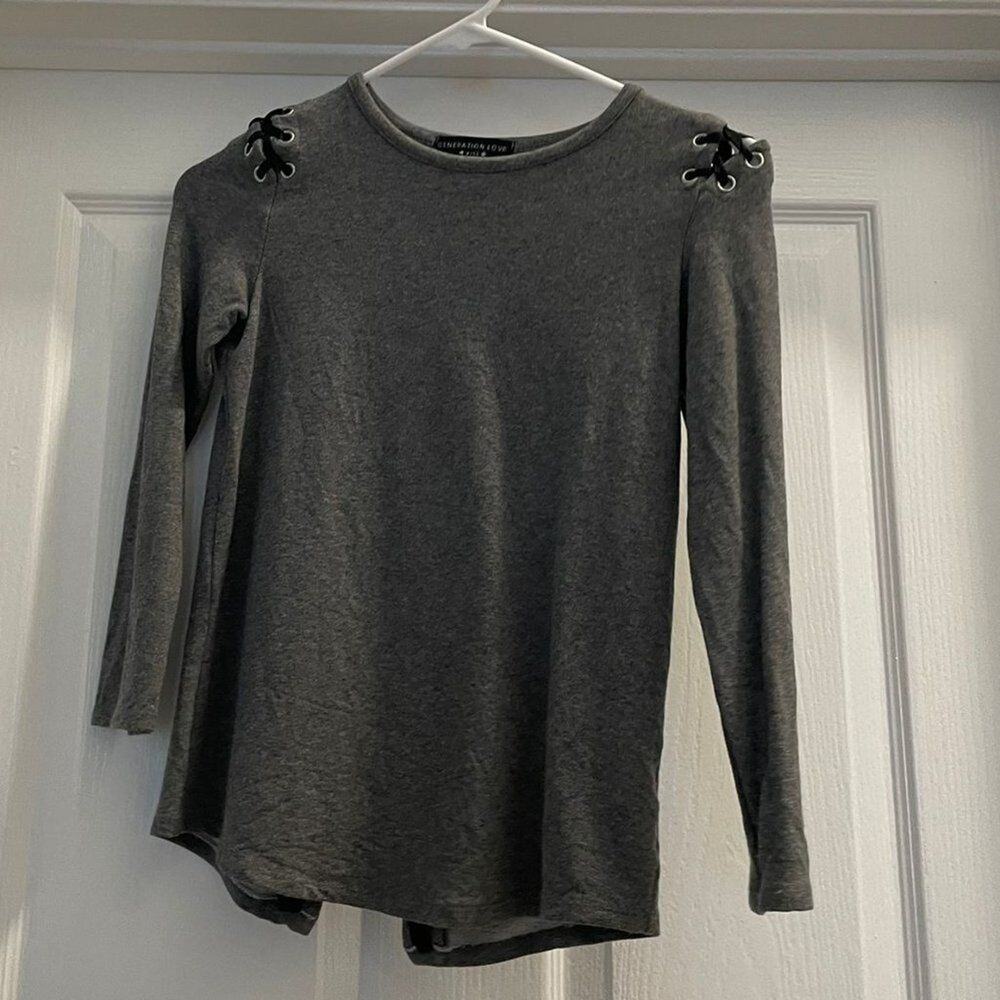 Generation Love Girls Long Sleeve Pullover Laced Up Top Size 10 Gray